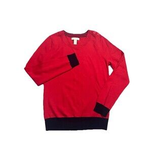 Banana Republic Red w/Navy Trim 100% Merino Wool Sweater Size Medium Buttons